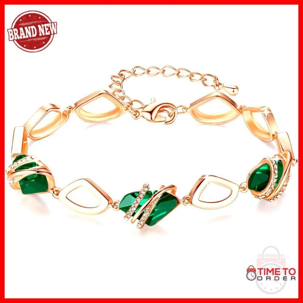Birthstone Crystal Link Charm Bracelet with Lobster Claw Clasp 7+2